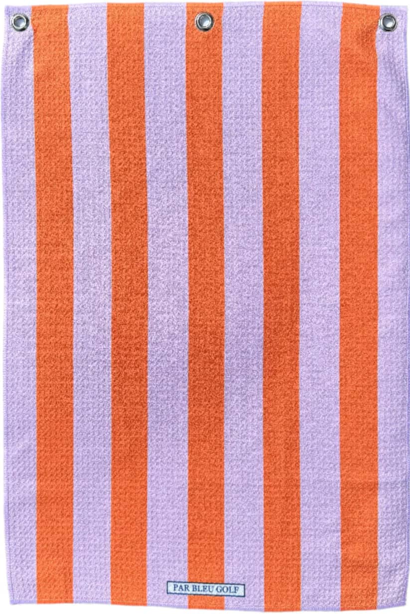 Full front view of The Cabana Stripe: Pink & Orange towel with alternating pastel and bold vertical stripes