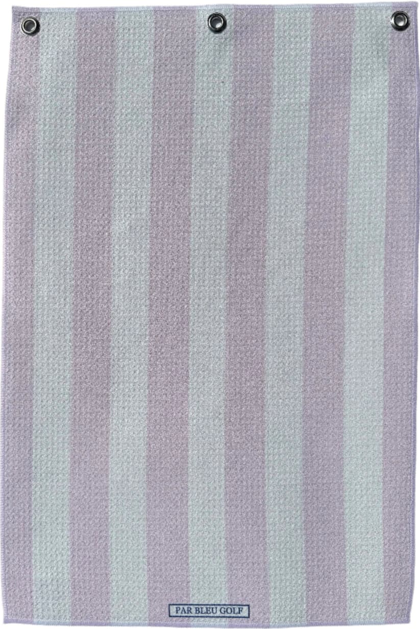Full view of The Cabana Stripe: Pink & White towel, soft microfiber design with vertical beach-style stripes
