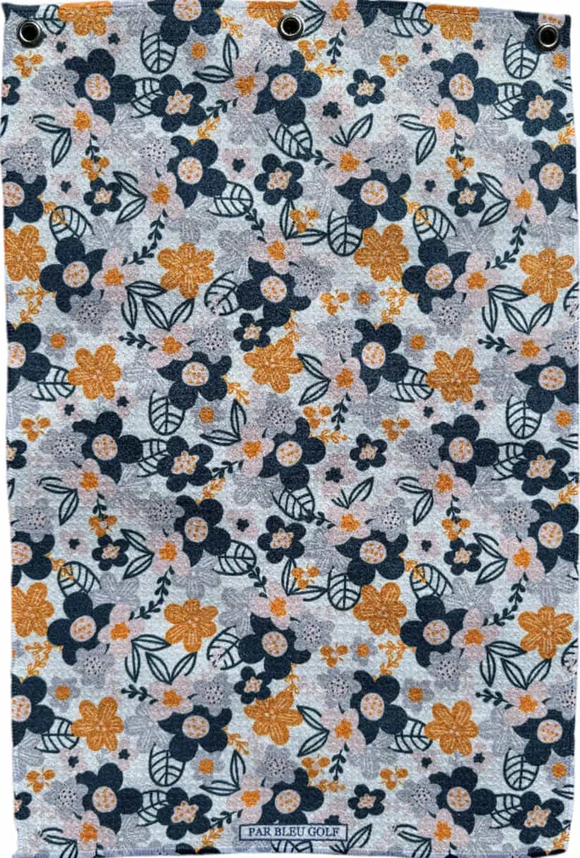 Full view of The Floral in Greys towel featuring contemporary floral design on soft white microfiber