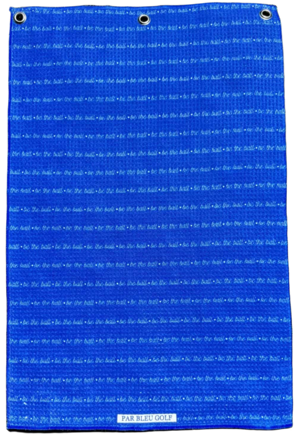 Be The Ball golf towel – full product view on white background, showing bold white lettering and soft microfiber texture