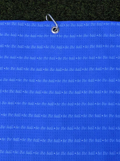 Be The Ball golf towel – front view showing microfiber texture and printed design.