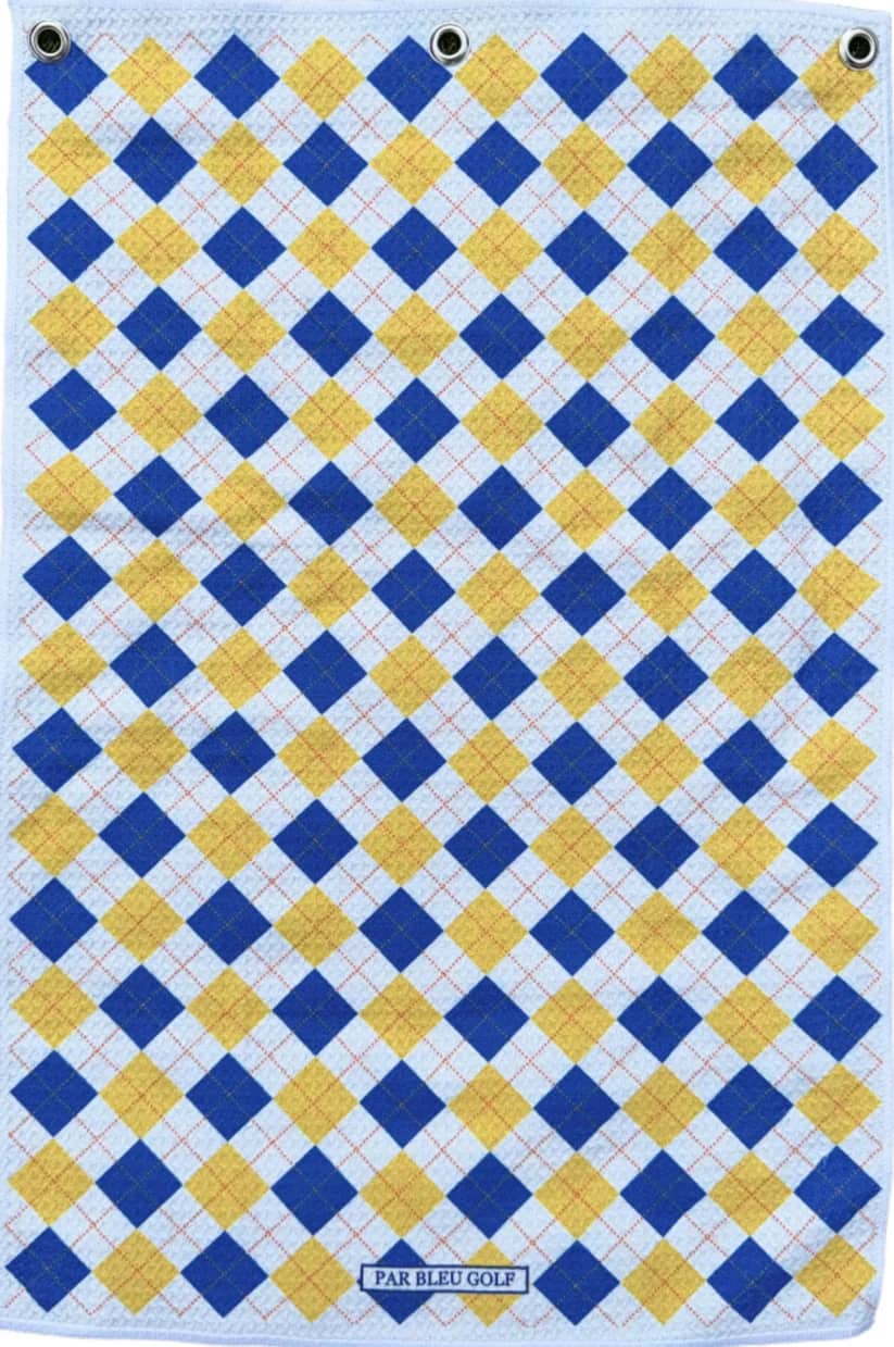Yellow and Blue Argyle Patterned Golf Towel