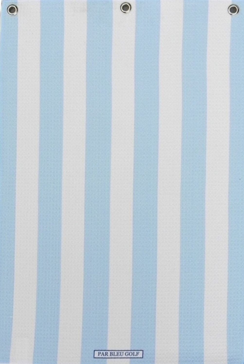 Full view of The Cabana Stripe: Blue & White golf towel showing vertical stripe design