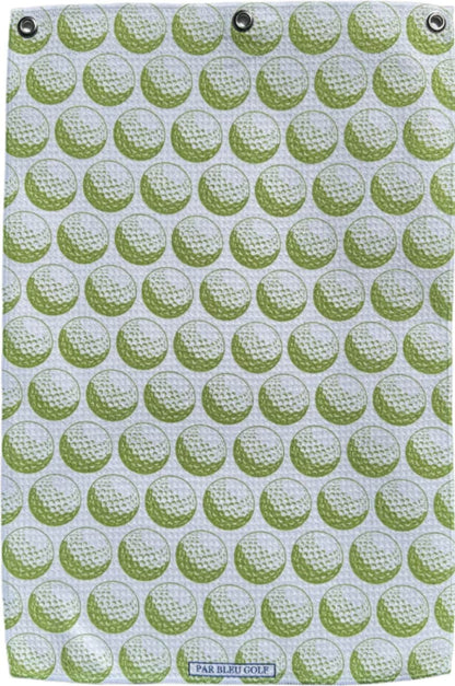 Full view of The Golf Ball: Green towel featuring bright golf ball pattern